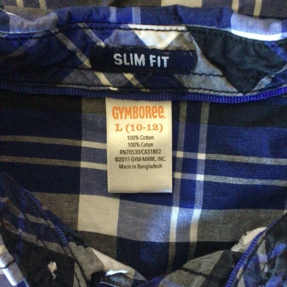 Gymboree Slim Fit Blue Plaid Button Down Shirt - Size Large (10-12)